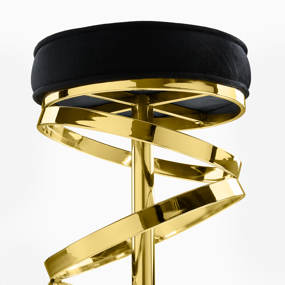 Glam bar stool Black Velvet Polished gold frame